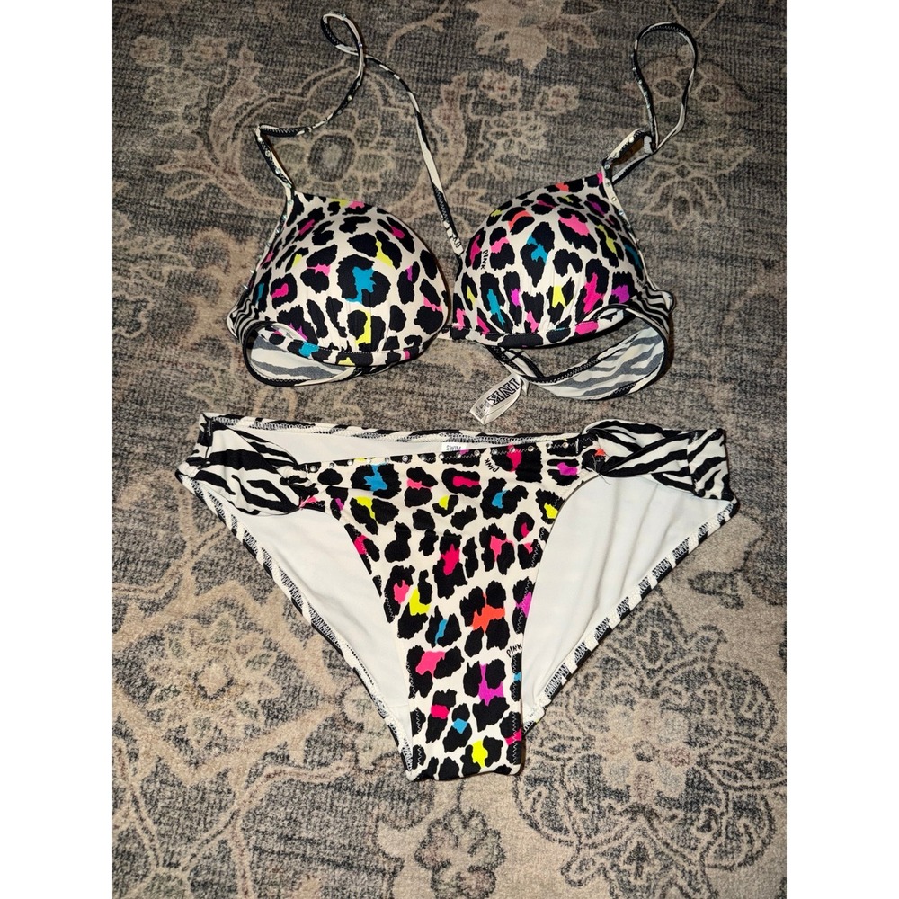 Vintage Y2K PINK Victoria's Secret Animal Print Rhinestone Zebra Leopard Bikini